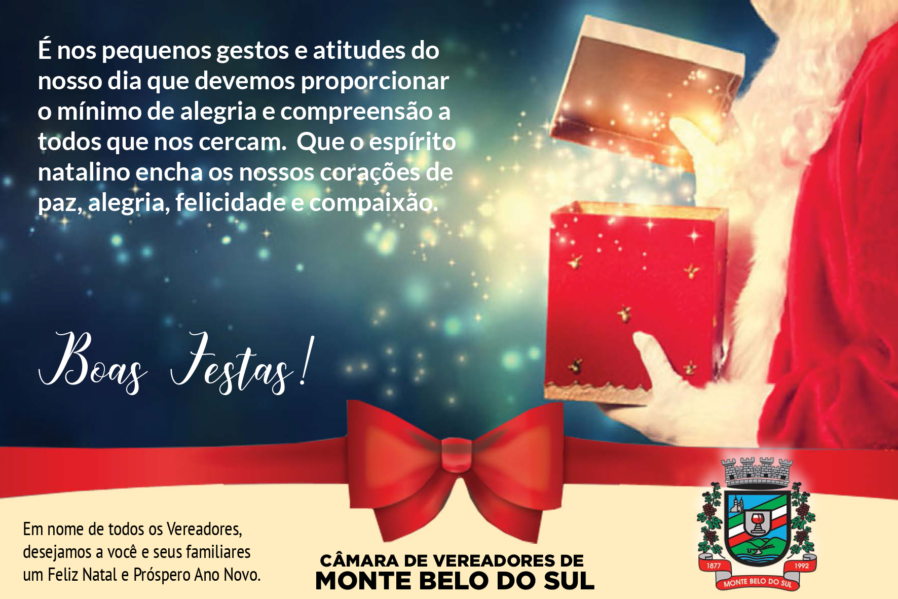A Câmara de Vereadores deseja a todos um Feliz Natal e próspero Ano Novo!
