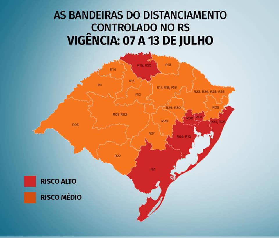 Mapa da nona semana do Distanciamento Controlado fica com seis regiões em vermelho